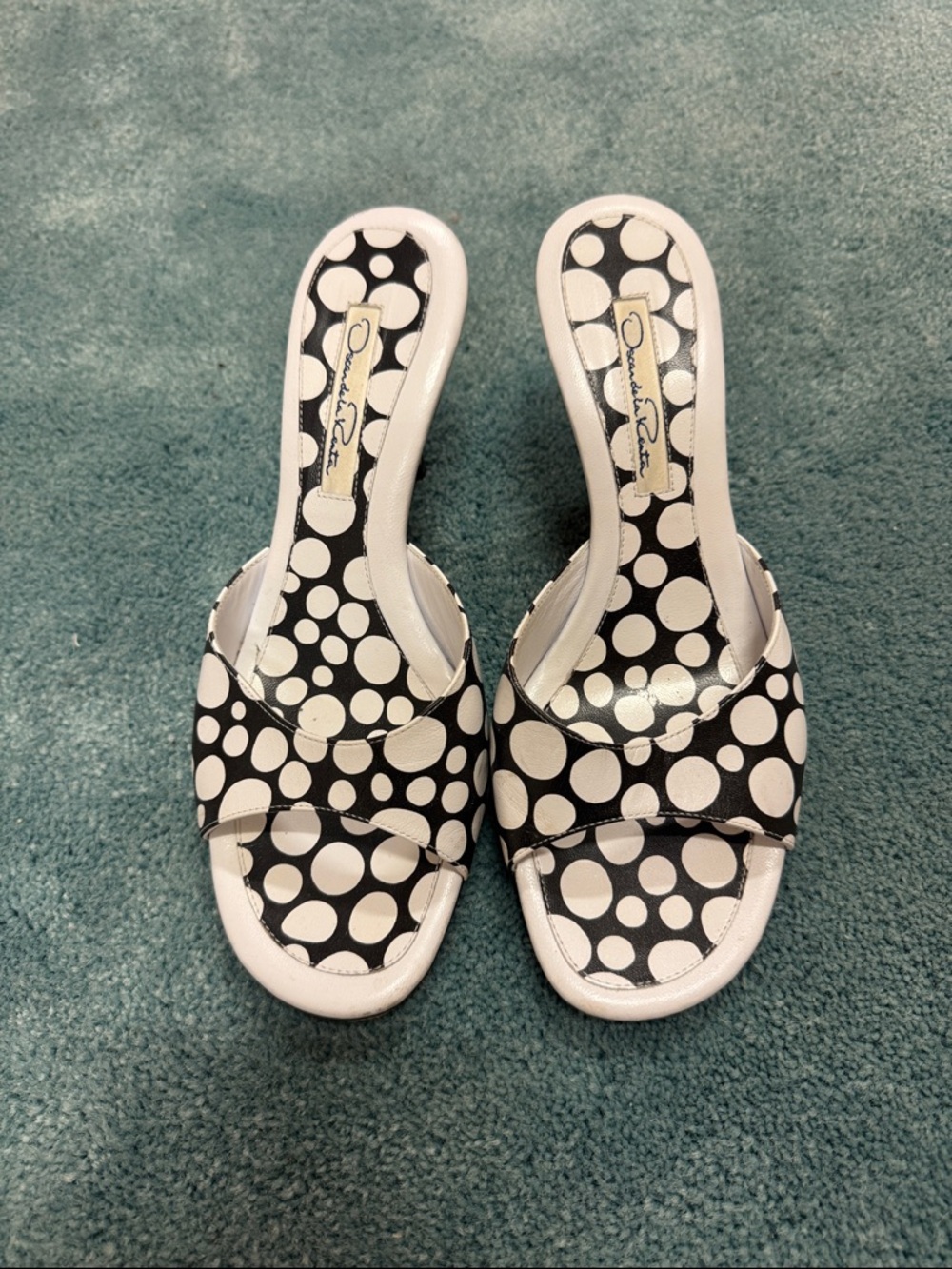 Oscar de la Renta Black and White Polka Dot Slide Mules